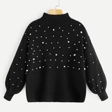 Romwe Pearl Beaded Mock Neck Jumper