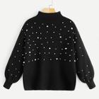 Romwe Pearl Beaded Mock Neck Jumper