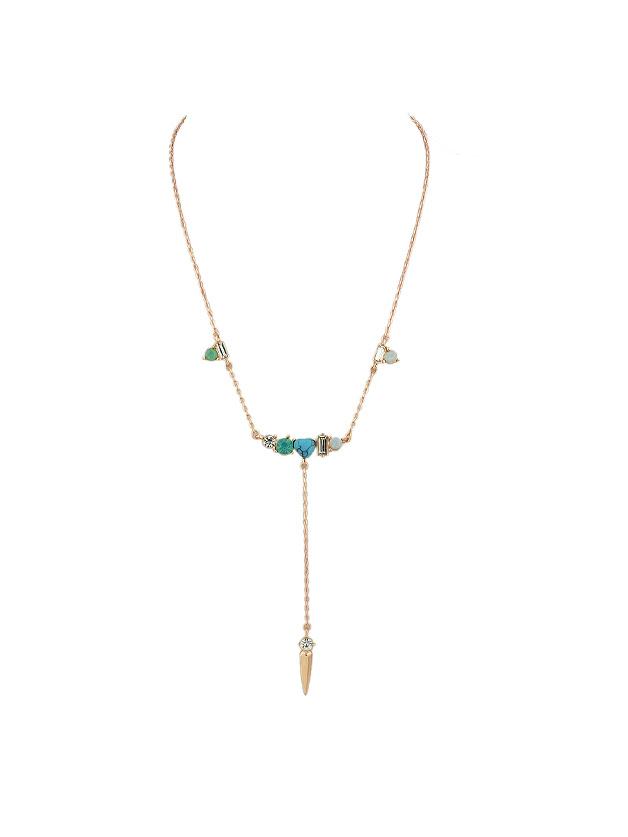 Romwe Turquoise Rivets Pendant Necklace