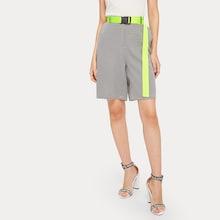 Romwe Houndstooth Print Belted Shorts
