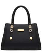 Romwe Black Belt Buckle Metallic Embellished Zipper Pu Bag