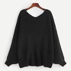Romwe Plus Double V Neck Batwing Sleeve Solid Sweater