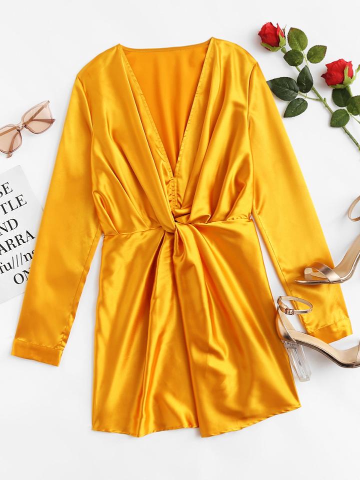 Romwe Deep V Neckline Twist Dress