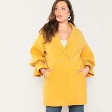 Romwe Plus Pearl Beading Bell Sleeve Coat