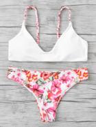 Romwe Braided Straps Calico Print Bikini Set