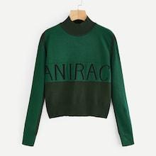 Romwe Letter Print Cut And Sew Sweater