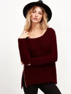 Romwe Burgundy Cable Knit Sweater With Zip Detail