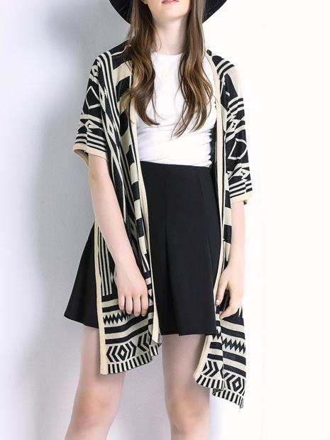Romwe Geometric Print Knit Cardigan
