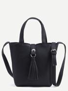 Romwe Black Tassel Strap Closure Satchel Bag