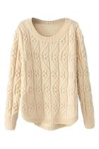 Romwe Twisted Arc Hem Cream Jumper