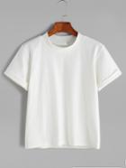 Romwe White Rolled Sleeve Casual T-shirt