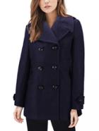 Romwe Shawl Collar Double Breasted Navy Pea Coat