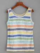 Romwe Ripped Multi Stripe Tank Top