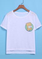 Romwe White Short Sleeve Simpson Print Dip Hem T-shirt