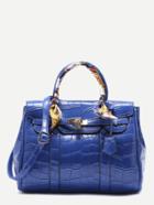 Romwe Blue Croc Embossed Pu Handbag With Strap
