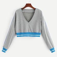 Romwe Contrast Trim V-neck Sweatshirt