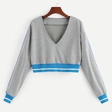 Romwe Contrast Trim V-neck Sweatshirt