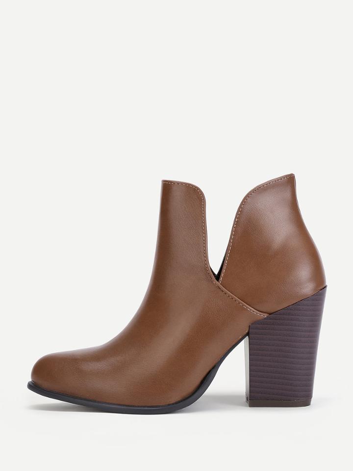 Romwe Block Heeled Pu Ankle Boots