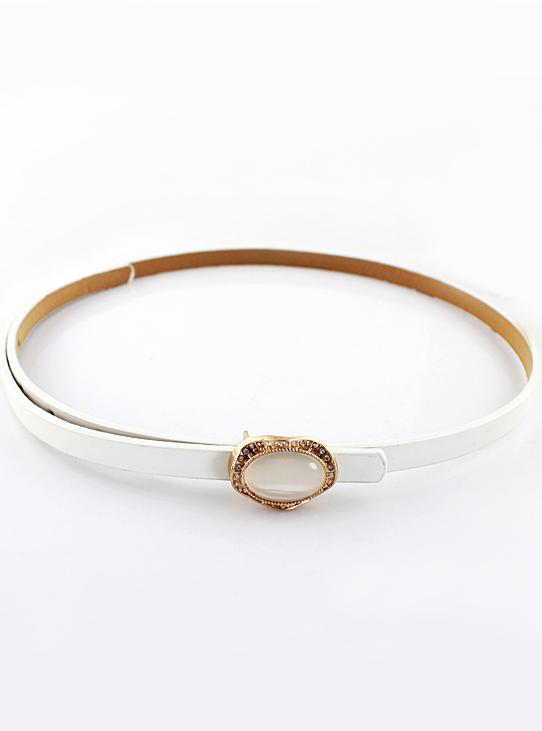 Romwe White Gemstone Metal Embellished White Belt