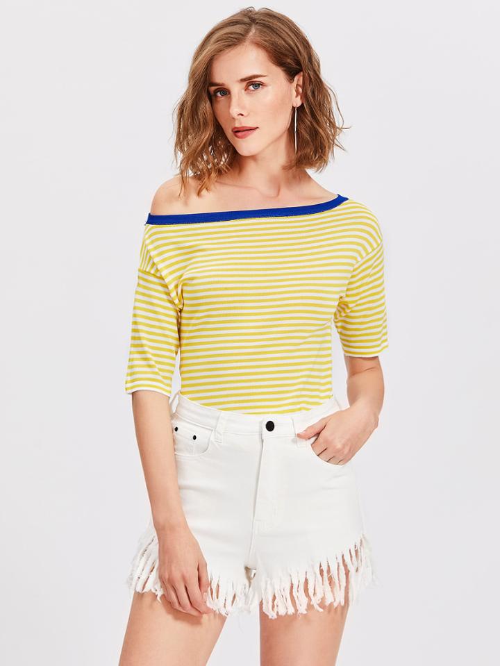 Romwe Contrast Striped Knit Tee