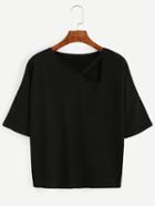 Romwe Black Keyhole Front Plain T-shirt