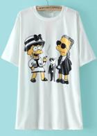 Romwe White Short Sleeve Simpson Print Loose T-shirt