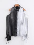 Romwe Cold Shoulder 2 In 1 Striped Blouse