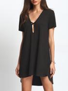 Romwe Keyhole Deep V Neck Dip Hem Dress