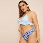 Romwe Plus Ruffle Triangle Top With Floral Bikini