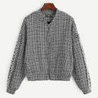 Romwe Pearl Detail O-ring Zip Up Jacket