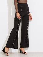 Romwe Pearl Beading Split Front Flare Pants
