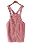 Romwe Pink Pockets Corduroy Straps Dress