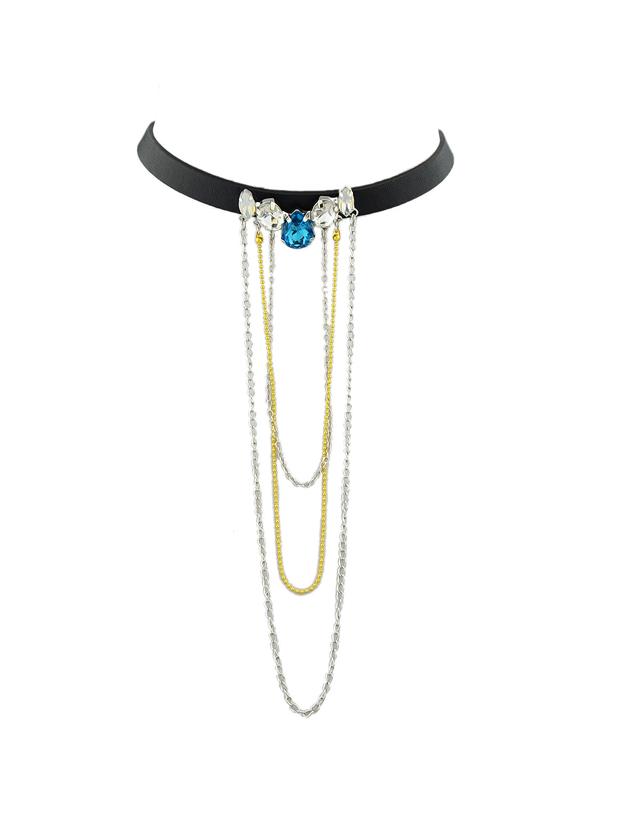 Romwe Black Pu Leather Choker Necklace With Hanging Chai