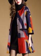 Romwe Multicolor Round Neck Length Sleeve Pockets Coat