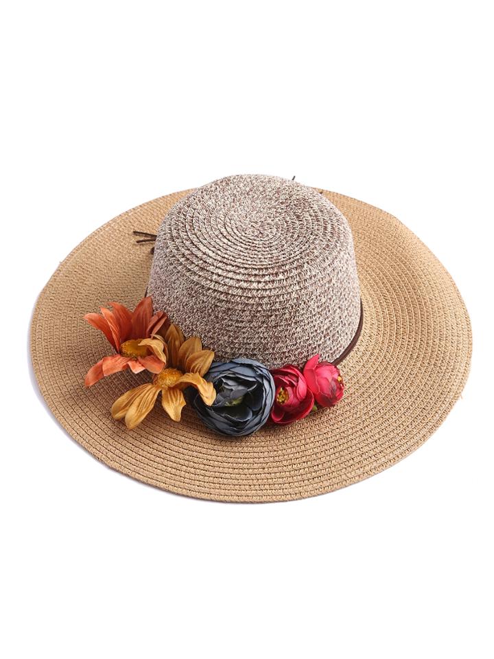 Romwe Flower Embellished Floppy Straw Hat