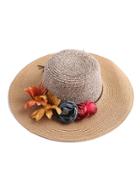 Romwe Flower Embellished Floppy Straw Hat