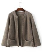 Romwe Army Green Stand Collar Raglan Sleeve Cardigan