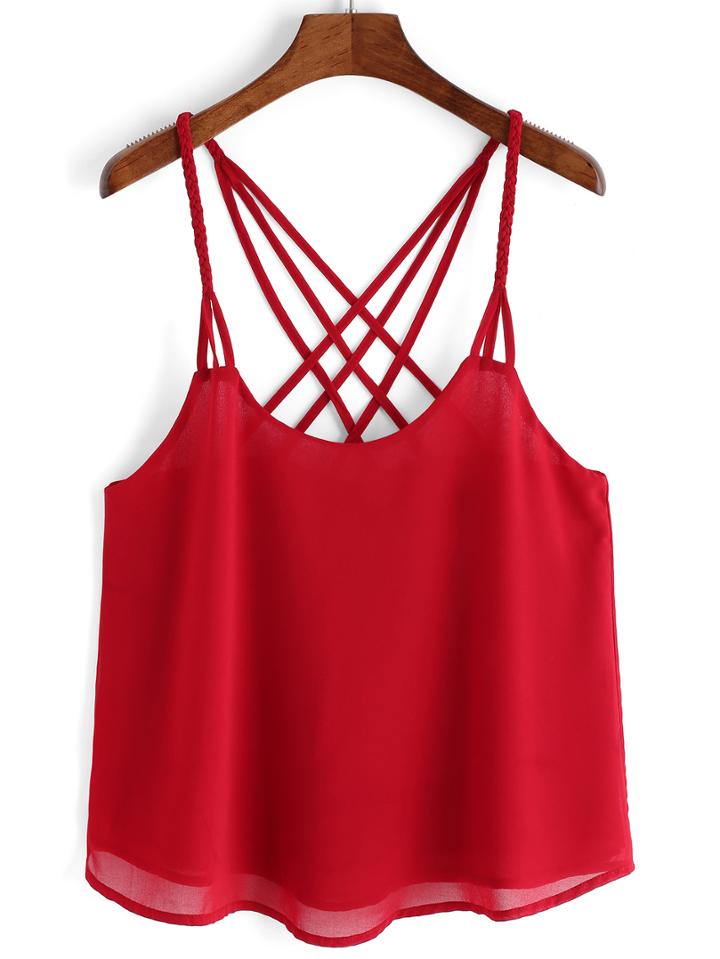 Romwe Red Spaghetti Strap Chiffon Cami Top
