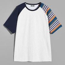Romwe Guys Raglan Sleeve Striped Tunic Tee