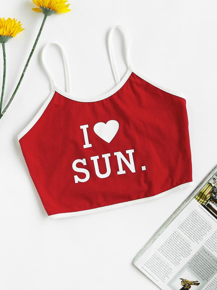 Romwe Contrast Binding Crop Cami Top