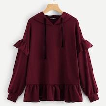 Romwe Ruffle Detail Drawstring Hoodie