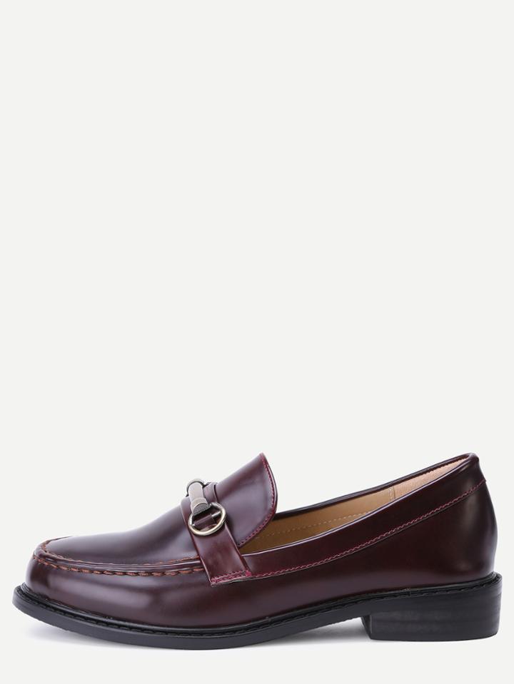 Romwe Burgundy Faux Leather Metallic Trim Loafers