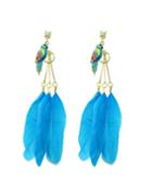 Romwe Blue Enamel Bird Hanging Feather Earrings