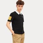 Romwe Guys Contrast Collar Patched Polo Shirt