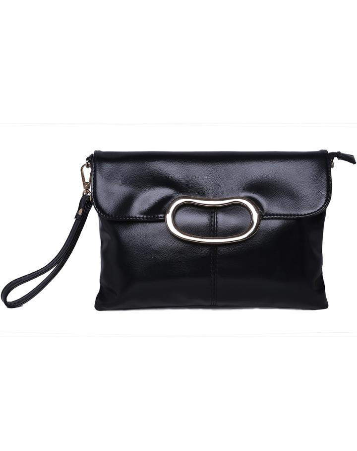 Romwe Black Zipper Magnetic Clutch Bag