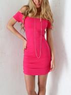 Romwe Off-the-shoulder Ruched Bodycon Dress - Hot Pink