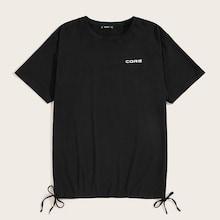 Romwe Guys Knotted Drawstring Hem Letter Tee