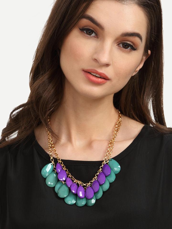 Romwe Dual-layer Gemstone Pendant Necklace