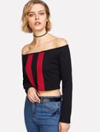 Romwe Off Shoulder Contrast Panel Tee