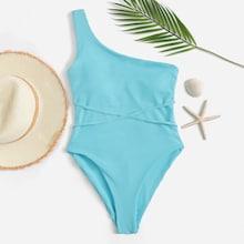 Romwe One Shoulder Criss Cross One Piece Swimwear